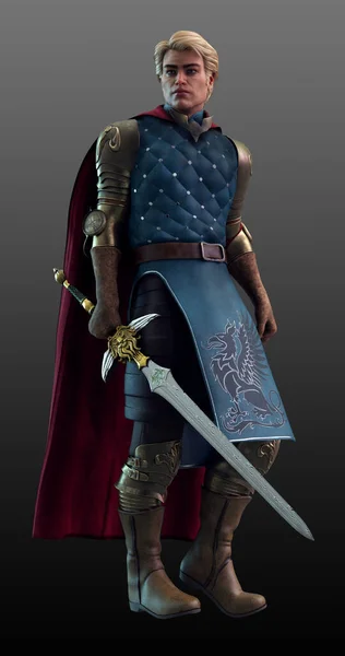 剣で青と金のファンタジー中世の王や騎士 — ストック写真