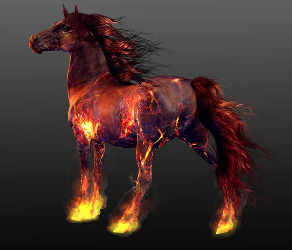 Fantasy Fire Horse Lángokkal Vulkanikus Bőrrel — Stock Fotó