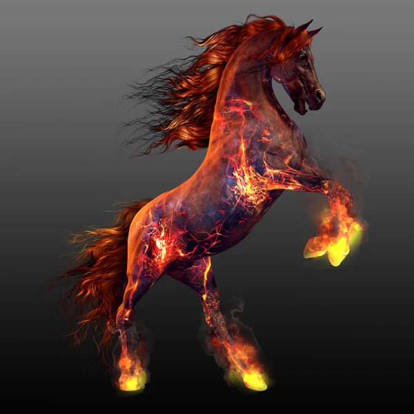 Fantasy Fire Horse Lángokkal Vulkanikus Bőrrel — Stock Fotó