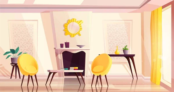 Salón Lujo Interior Estilo Moderno Con Sillones Amarillos Mesa Chimenea — Archivo Imágenes Vectoriales