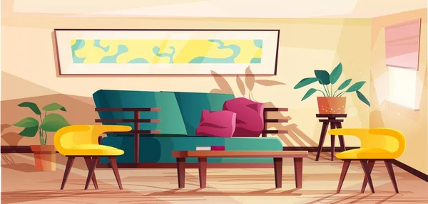 Interior Sala Estar Estilo Moderno Ilustração Com Sofá Poltronas Plantas — Vetor de Stock