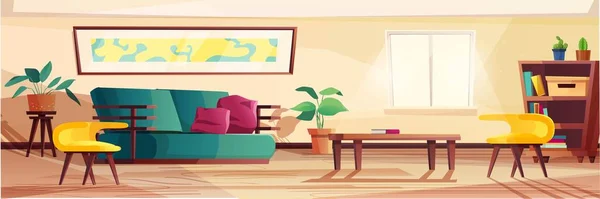 客厅内饰现代风格 附有沙发 扶手椅 桌子和墙上图片的图解 — 图库矢量图片
