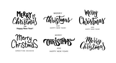 Mutlu Noeller yeni yıl tebrik kartı şablonları. Kış tatili için el yazısı. Vektör illüstrasyonu.