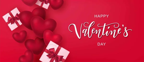 Feliz día de San Valentín texto, tipografía tipografía mano cartel sobre fondo rojo degradado. — Archivo Imágenes Vectoriales