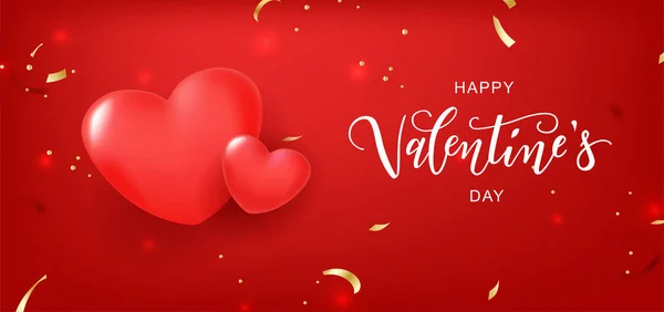 Feliz día de San Valentín texto, tipografía tipográfica mano cartel con corazones. — Archivo Imágenes Vectoriales