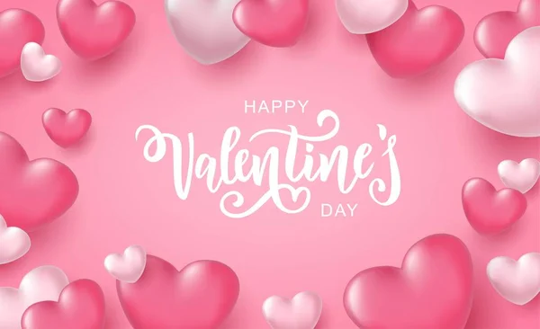 Buon San Valentino testo, lettera a mano tipografia poster con cuori. — Vettoriale Stock