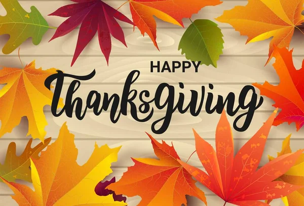 Glad Thanksgiving handskrift text. Gratulationskort till tacksägelsedagen. Vektorillustration. — Stock vektor