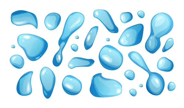 Blauw Zuiver Water Druppels Set Cartoon Vector Illustratie — Stockvector