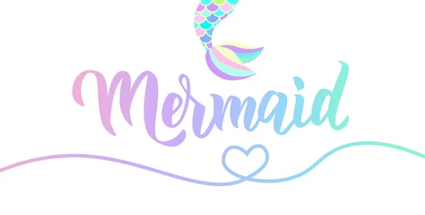 Mermaid Hand Lettering Text Typography Shirt Design Birthday Party Greeting — Stock Vector