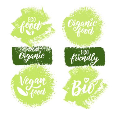 Logo ya da etiket için organik gıda el yazmaları. Tasarım menüsü restoranı veya kafesi için element.