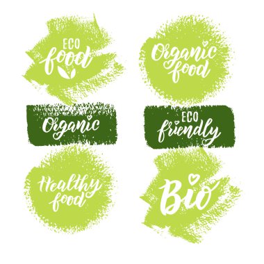 Logo ya da etiket için organik gıda el yazmaları. Tasarım menüsü restoranı veya kafesi için element.