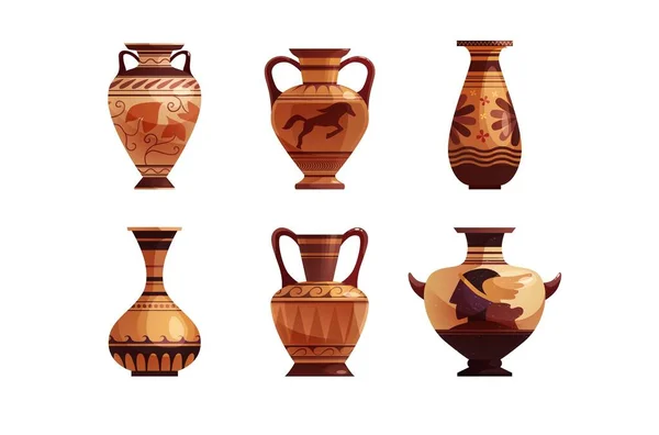 Antike Griechische Vase Mit Dekoration Antikes Traditionelles Tongefäß Oder Topf — Stockvektor