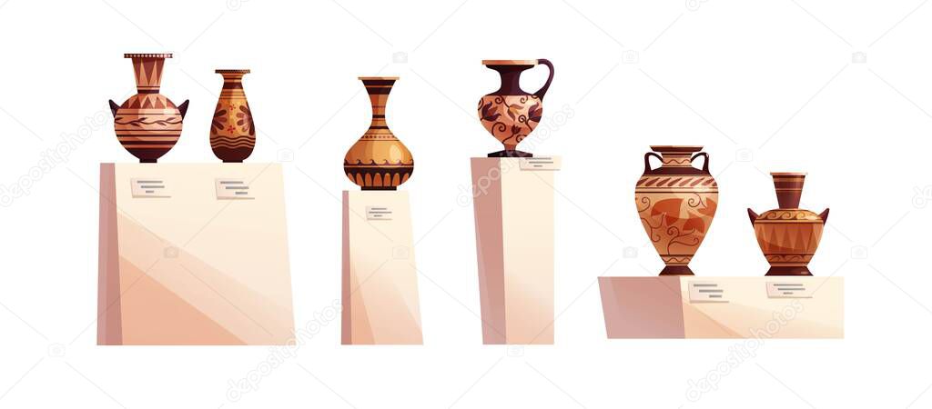 Antique Greek vase with decoration. Ancient traditional clay jar or pot for wine.