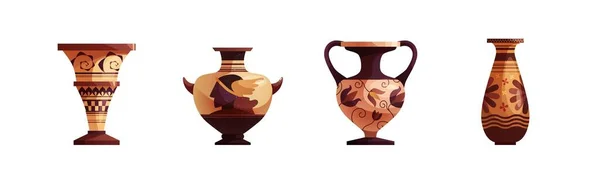 装飾とアンティークギリシャの花瓶 ワイン用の古代の伝統的な粘土瓶やポット — ストックベクタ