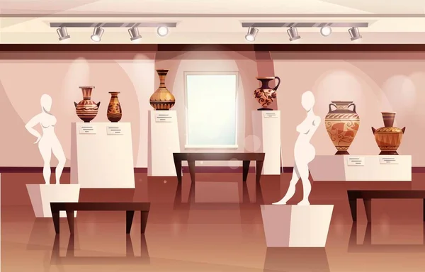 Intérieur Musée Avec Vases Grecs Antiques Bocal Argile Traditionnelle Antique — Image vectorielle