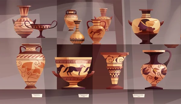 Antike griechische Vase mit Dekoration. Antikes traditionelles Tongefäß oder Topf für Wein. Vektorgrafik. — Stockvektor