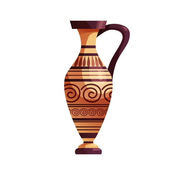 Antique Greek vase with decoration. Ancient traditional clay jar or pot for wine. Vector cartoon illustration. — Stock Vector