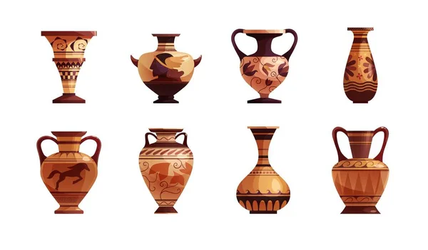 Antike griechische Vase mit Dekoration. Antikes traditionelles Tongefäß oder Topf für Wein. Vektorgrafik. — Stockvektor