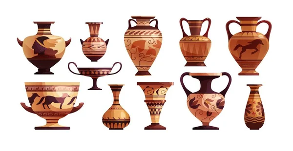 Antike griechische Vase mit Dekoration. Antikes traditionelles Tongefäß oder Topf für Wein. Vektorgrafik. — Stockvektor