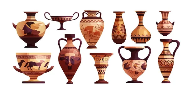 Antike griechische Vase mit Dekoration. Antikes traditionelles Tongefäß oder Topf für Wein. Vektorgrafik. — Stockvektor