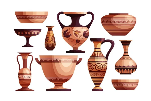 Vaso Greco Antico Con Decorazione Antica Tradizionale Vaso Argilla Pentola — Vettoriale Stock