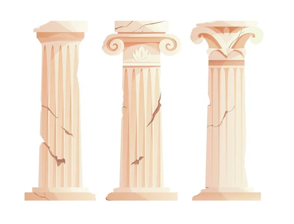 Colonnes grecques rompues antiques. Ancien pilier romain. Éléments de conception du bâtiment. Illustration vectorielle de bande dessinée. — Image vectorielle