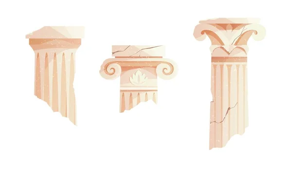 Colonnes grecques rompues antiques. Ancien pilier romain. Éléments de conception du bâtiment. Illustration vectorielle de bande dessinée. — Image vectorielle