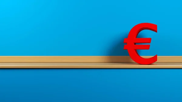 Concetto Finanza Simbolo Euro Rosso Piedi Mensola Legno Fronte Sfondo — Foto Stock