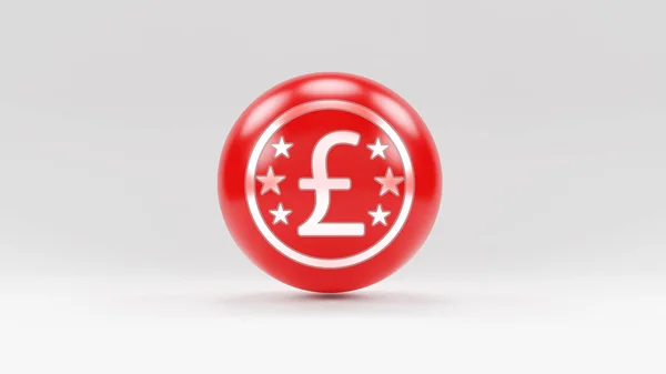 财务概念白色英镑符号和红色球体形状在白色背景上隔离水平构图与复制空间3D渲染 — 图库照片