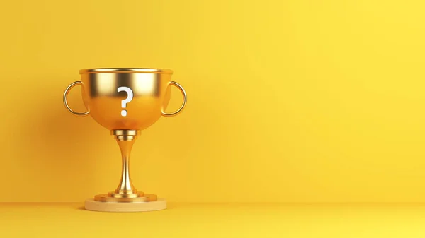Golden Cup White Color Question Mark Text Yellow Colored Background — Stock fotografie