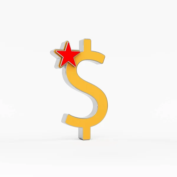 Dollar Concept Red Star Shape Isolated White Background Horizontal Composition — Stock Photo, Image
