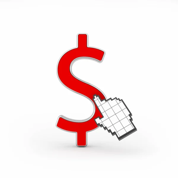 Červený Dolar Symbol Ručním Kurzorem Izolované Bílém Pozadí Vodorovné Složení — Stock fotografie