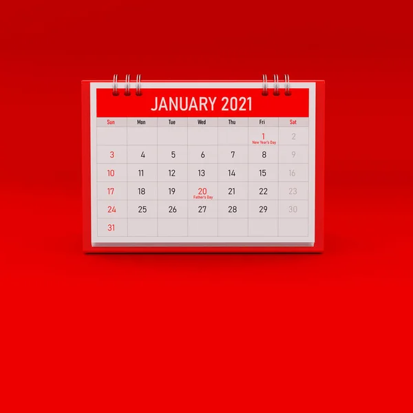 2021 Calendário Fundo Vermelho Composição Quadrada Com Espaço Cópia Renderização — Fotografia de Stock