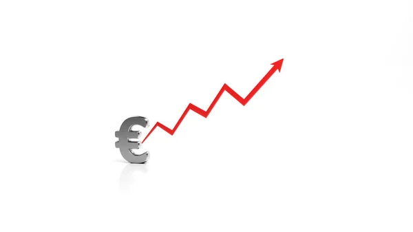 Concetto Finanziario Simbolo Euro Grafico Tendenza Freccia Rossa Sfondo Bianco — Foto Stock