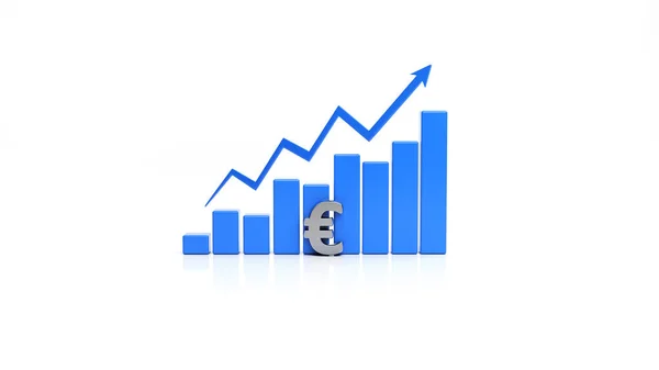 Financieel Concept Euro Symbool Blauw Gekleurde Trend Grafiek Geïsoleerd Wit — Stockfoto