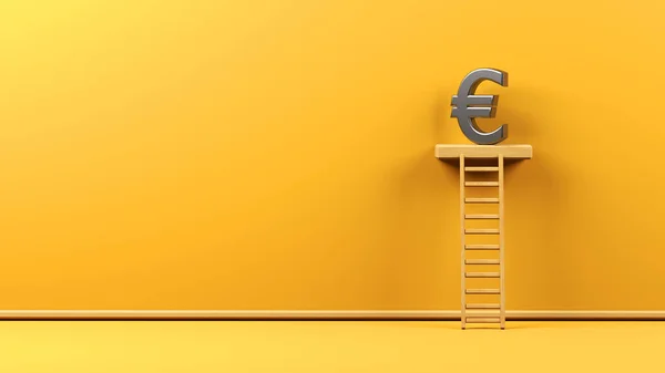 Conceito Financeiro Símbolo Metálico Euro Sobre Fundo Cor Amarela Composição — Fotografia de Stock