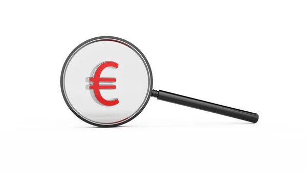 Finance Koncept Červený Symbol Eura Lupa Izolované Bílém Pozadí Horizontální — Stock fotografie