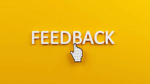 Feedback Concept Feedback Text Hand Cursor Yellow Colored Background Horizontal — Stock Photo, Image