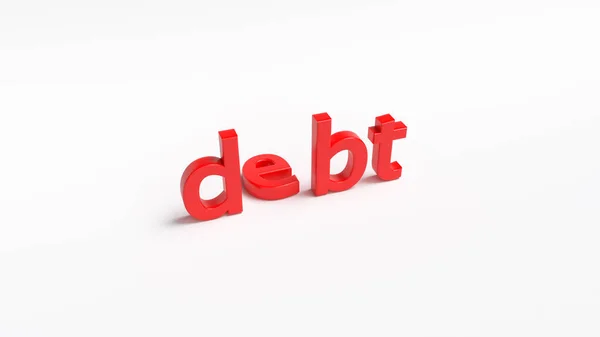 Koncepcja Finansowa Czerwony Tekst Zadłużenia Izolowany Białym Tle Horyzontalny Skład — Zdjęcie stockowe