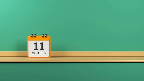 Geel Gekleurde Kleine Kalender Staat Hout Zelf Voorkant Van Groen — Stockfoto