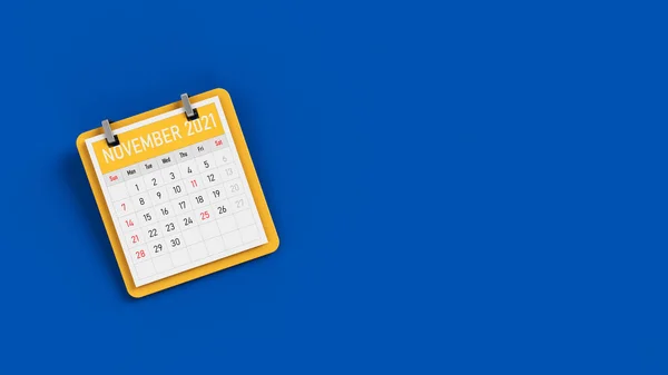 Der Gelb Gefärbte Winzige Kalender Auf Blauem Hintergrund Horizontale Komposition — Stockfoto