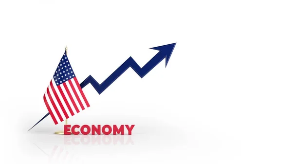 财务概念美国桌面旗 深蓝色箭头和红色经济文本 在白色背景上隔离水平构图 复制空间3D渲染 — 图库照片