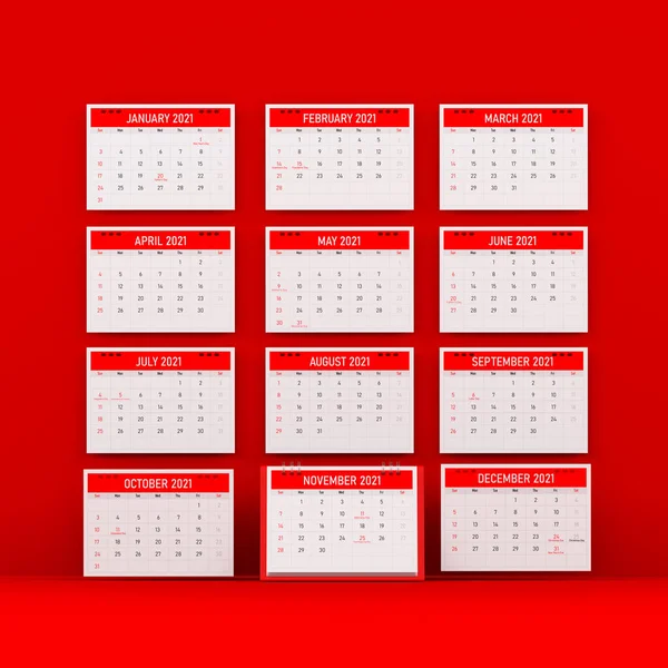 Várias Páginas Calendário Fundo Cor Vermelha Composição Quadrada Com Espaço — Fotografia de Stock