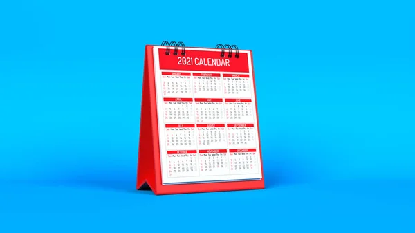 Κόκκινο Χρωματιστό Ημερολόγιο Της Επιφάνειας Εργασίας Μπλε Χρωματισμένο Φόντο Οριζόντια — Φωτογραφία Αρχείου