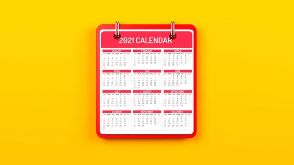 Calendário Quadrado Cor Vermelha Fundo Cor Amarela Composição Horizontal Com — Fotografia de Stock