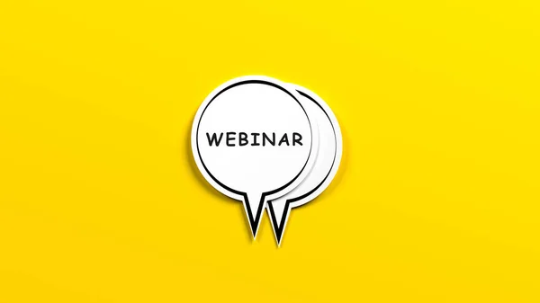 Webinar Έννοια Μαύρο Πλαισιωμένο Φούσκα Ομιλία Κίτρινο Χρώμα Φόντο Οριζόντια — Φωτογραφία Αρχείου