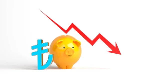Conceito Finanças Metálico Emoldurado Azul Colorido Símbolo Lira Turca Piggy — Fotografia de Stock