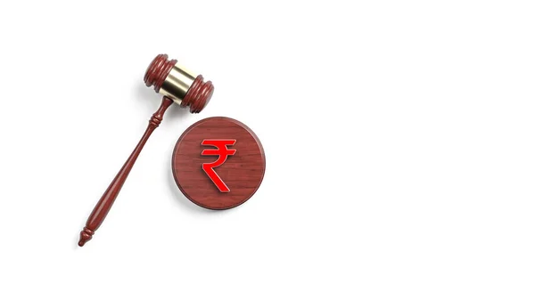 Rupee Concept Rood Gekleurde Rupee Symbool Rechter Hamer Geïsoleerd Wit — Stockfoto