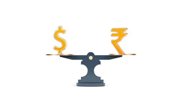 Finance Koncept Žluté Barvy Dolar Rupie Symboly Bilance Graf Izolované — Stock fotografie