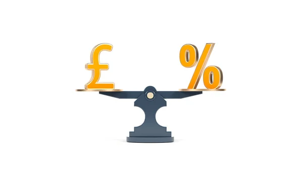 Financieel Concept Geel Gekleurd Pond Percentage Symbolen Balans Grafiek Geïsoleerd — Stockfoto